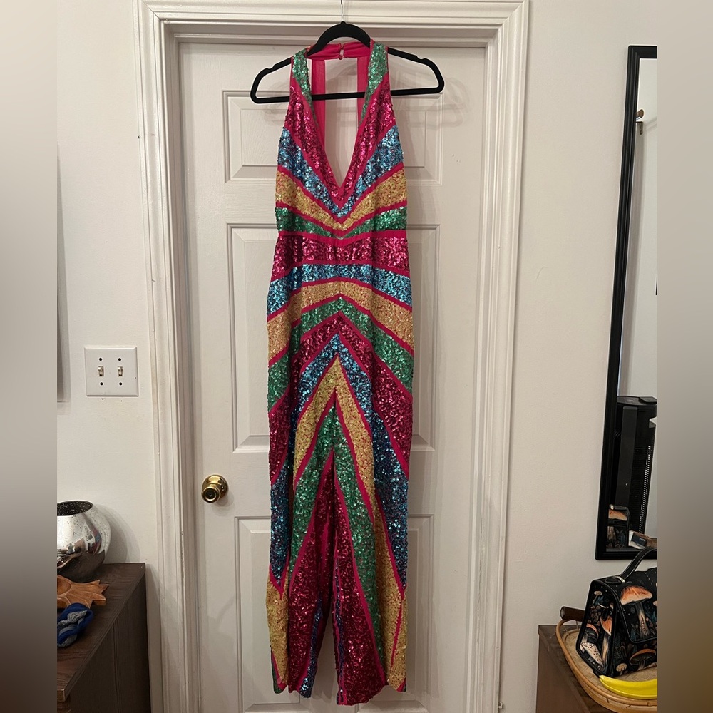 Nasty Gal Multicolor Sequin Halter Jumpsuit